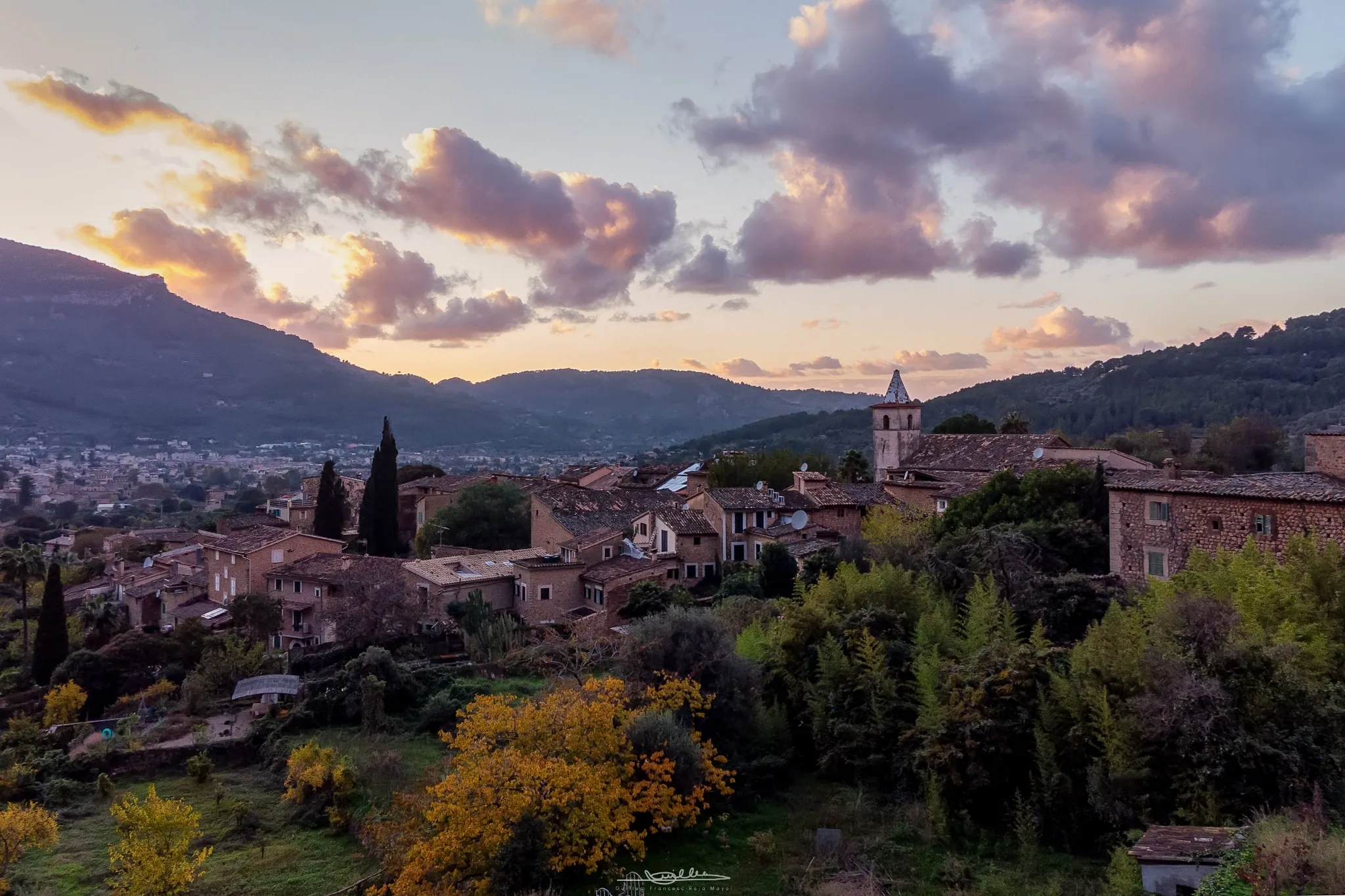 Historic village architecture and evening light in Sóller